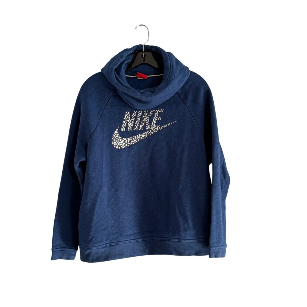 Nike Women's Royal‎ Blue Funnel Neck Hoodie Metallic Logo • Size L - Picture 2 of 5